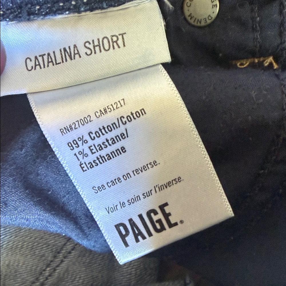 PAIGE Dark Blue Frayed Hem Denim Shorts - Picture 4 of 4